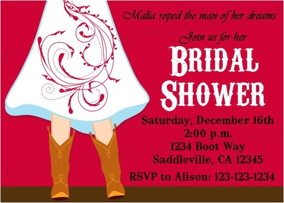 Cowgirl themed Bridal Shower Invitations Cowgirl Boots Wedding Bridal Shower Invitation by
