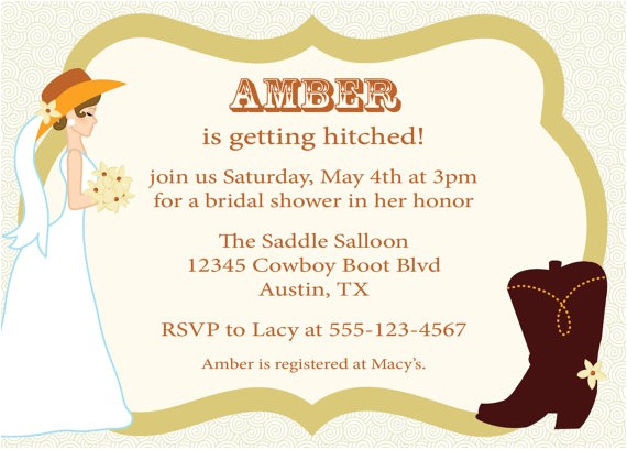 Cowgirl themed Bridal Shower Invitations Items Similar to Cowgirl Bridal Shower Invitation Western