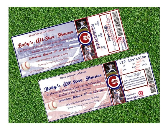 Cubs Baby Shower Invitations Chicago Cubs Inspired Mlb Baseball Ticket Baby by