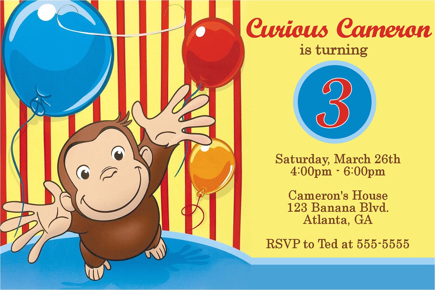 Curious George Birthday Invitation Template Curious George Party Invitations