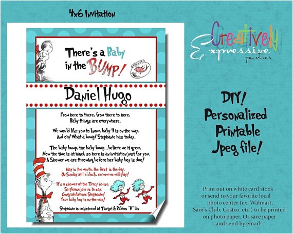 Custom Dr Seuss Baby Shower Invitations Personalized Dr Seuss Party Invitation by