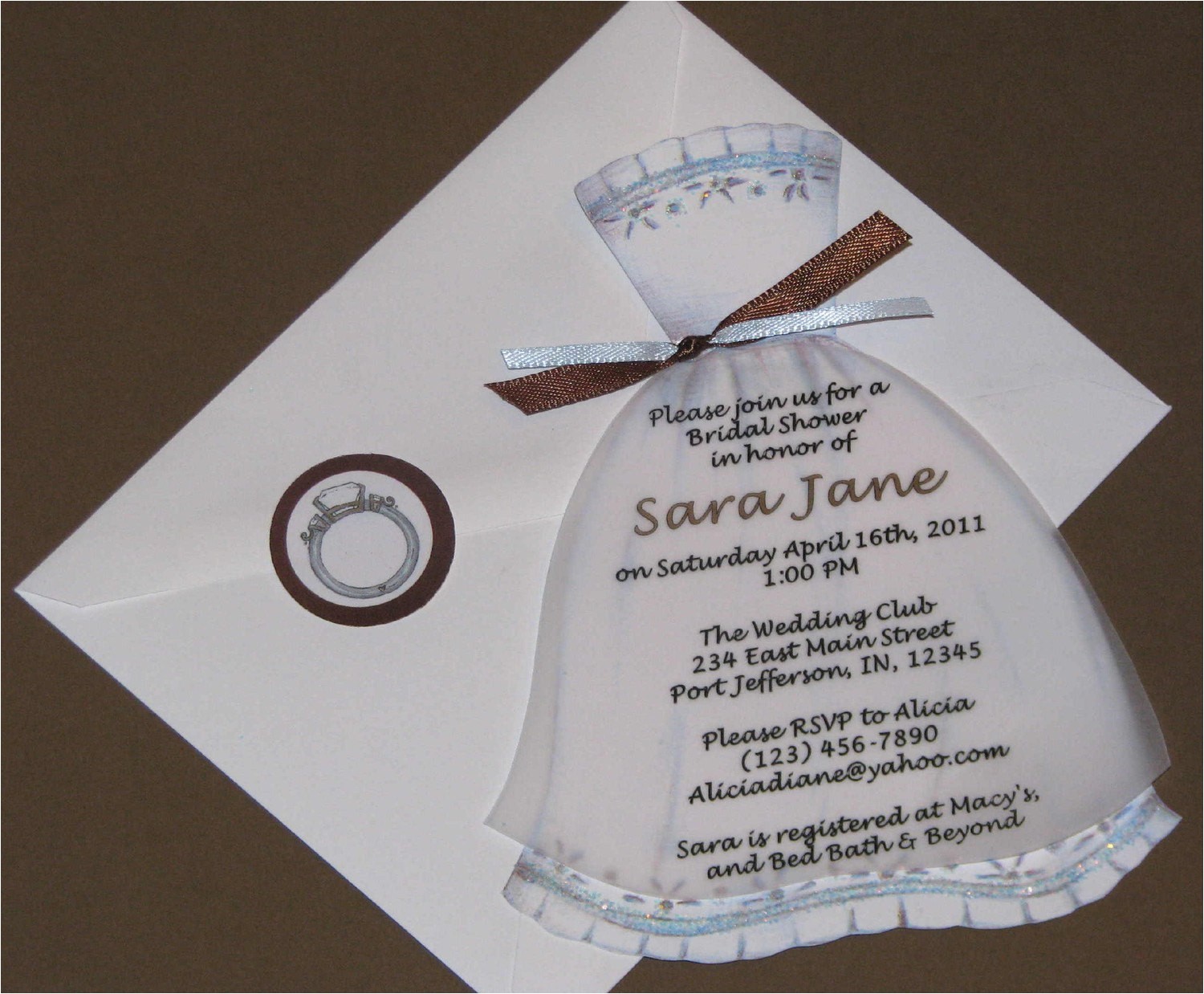Custom Made Bridal Shower Invitations 30 Bridal Dress Personalized Handmade Bridal Shower Invitation