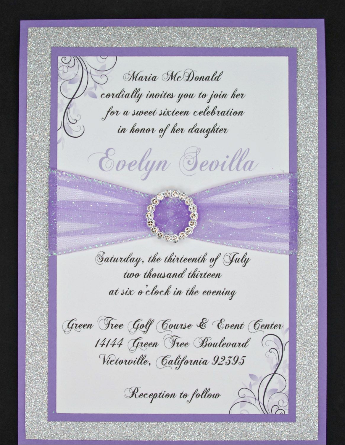 Custom Made Quinceanera Invitations Lilac and Silver Glitter Quinceanera or Wedding Invitation Custom Made Quinceanera Invitations Lilac and Silver Glitter Quinceanera or Wedding Invitation