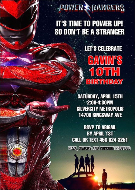 Custom Power Ranger Birthday Invitations Power Rangers 2017 Custom Birthday Invitation