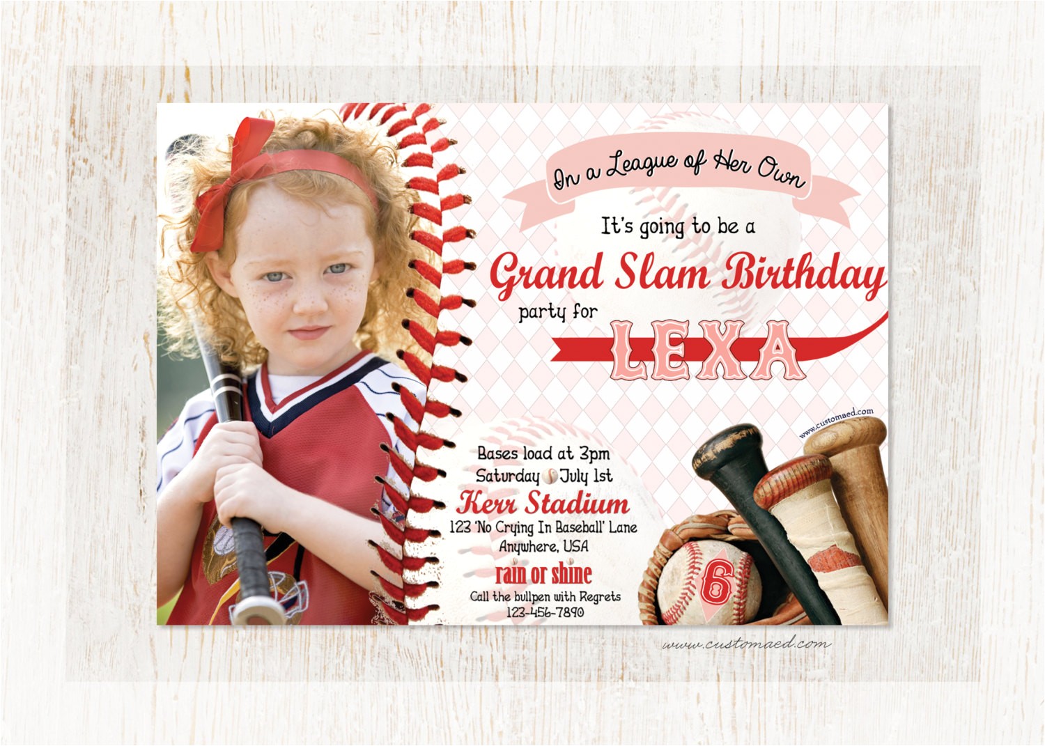 Custom softball Birthday Invitations League Of Her Own Invitation Girls Baseball or softball