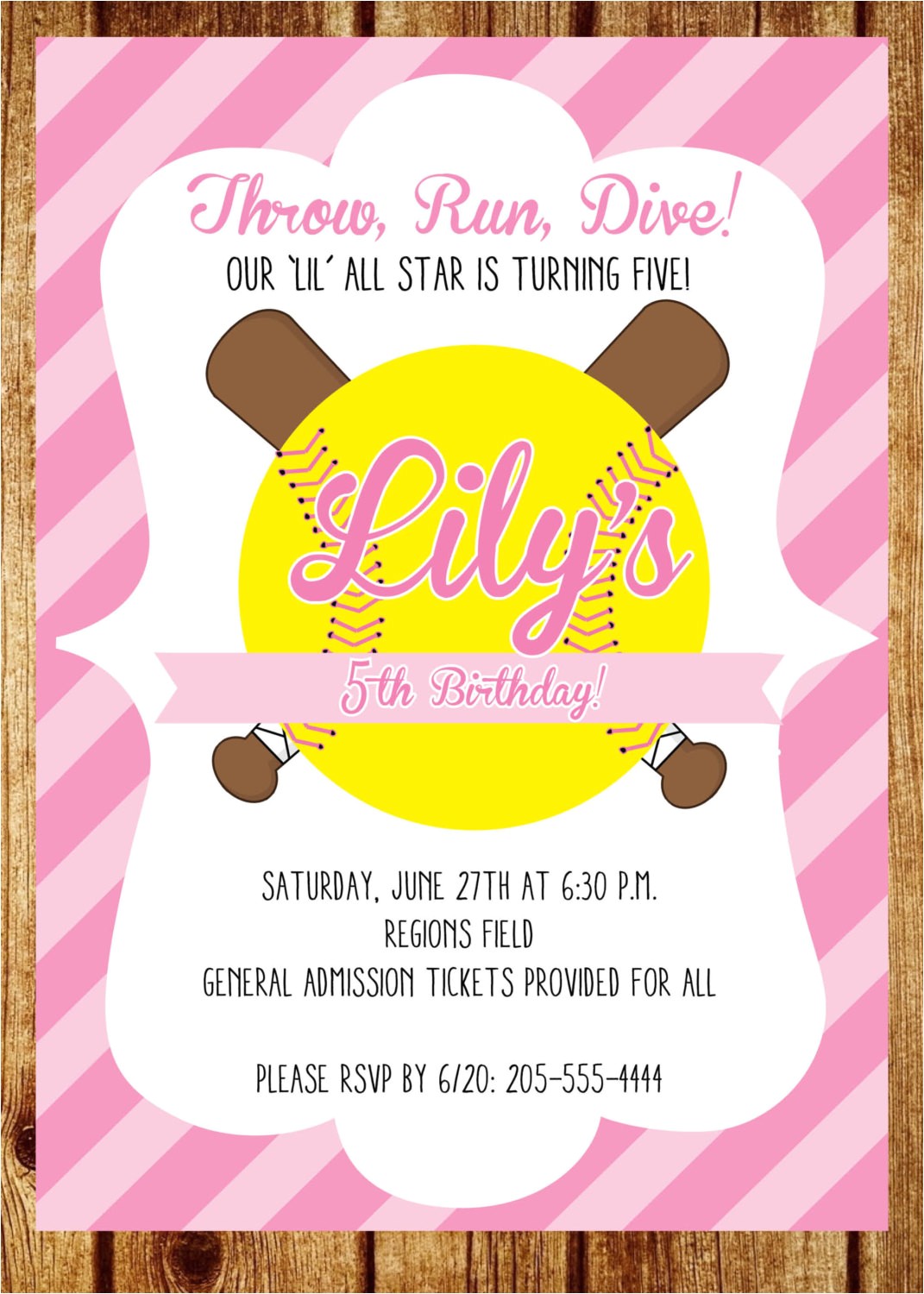Custom softball Birthday Invitations softball Birthday Invitation Custom Pink softball Birthday