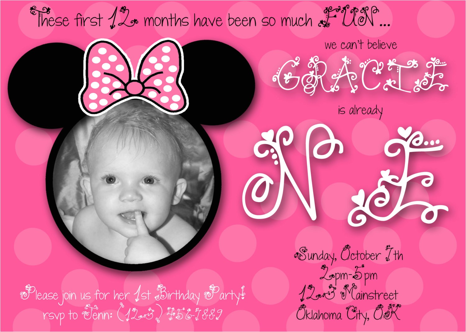 Customized Minnie Mouse First Birthday Invitations Minnie Mouse First Birthday Custom Invitation by Chloemazurek