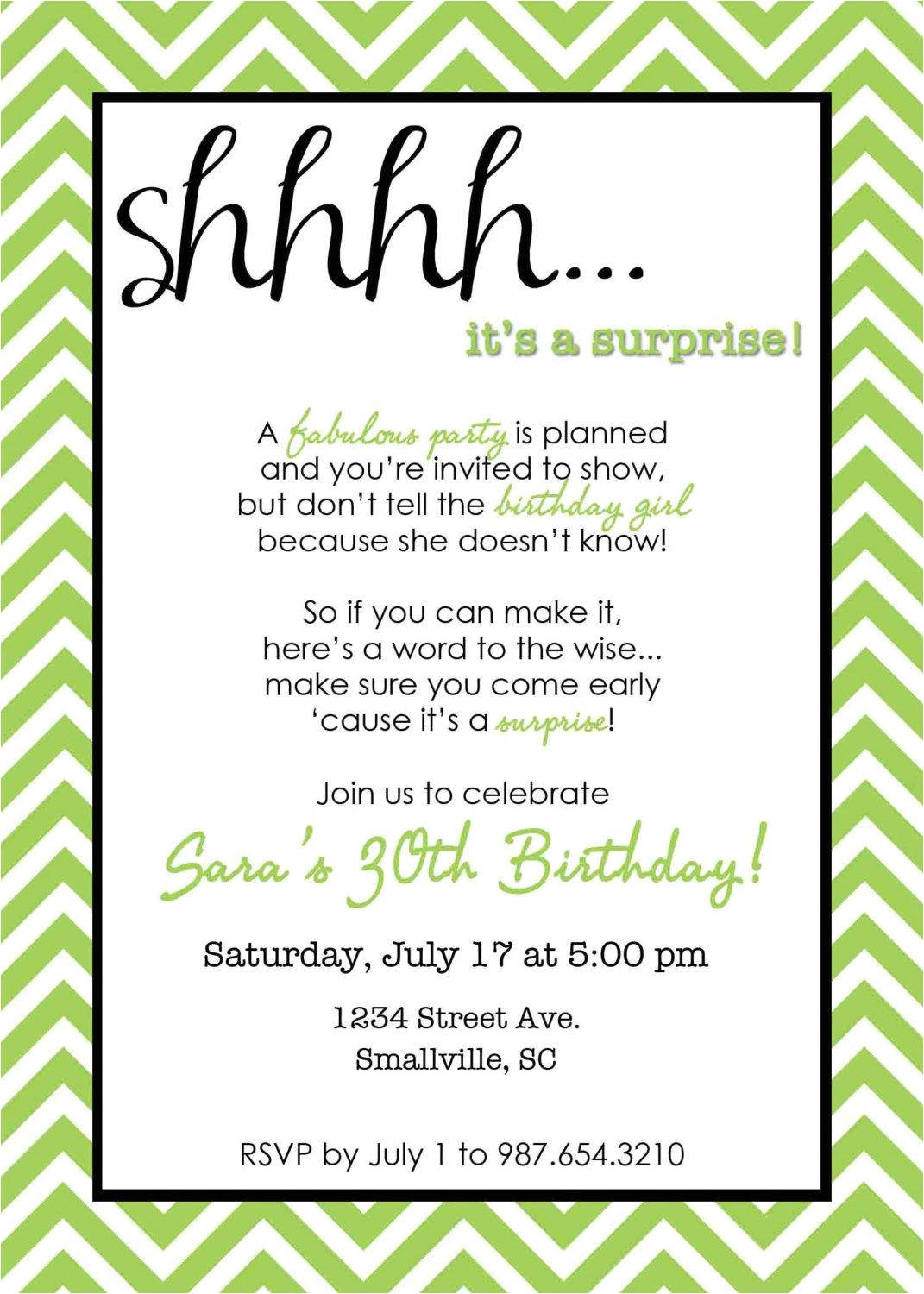 Cute 30th Birthday Invitation Wording Chevron Surprise Party Invitation