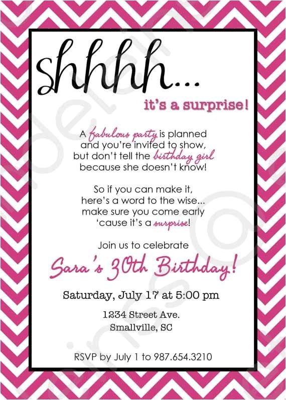 Cute 30th Birthday Invitation Wording Chevron Surprise Party Invitation