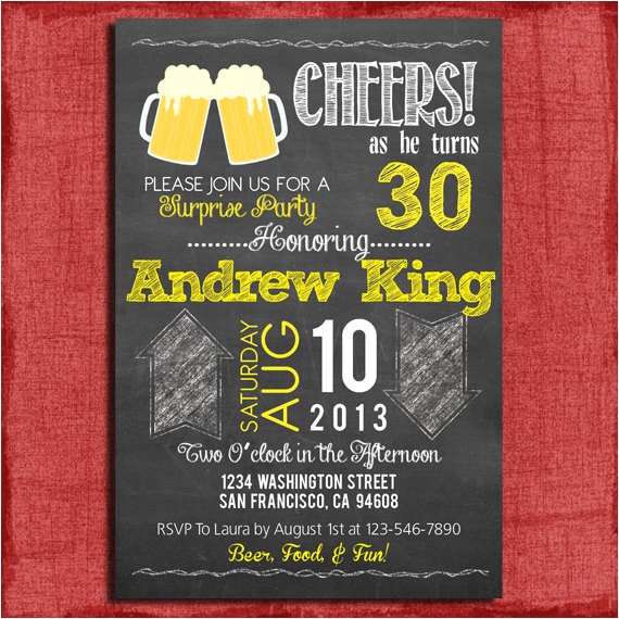 Cute 30th Birthday Invitation Wording Surprise 21st 30th 40th 50th Beer Chalkboard Style