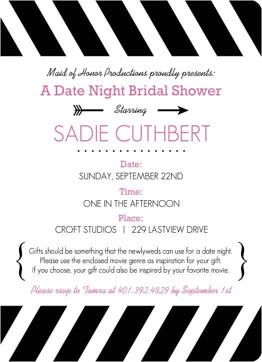 Date Night themed Bridal Shower Invitations Movie themed Date Night Bridal Shower Invitation by