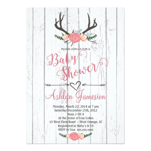 Deer Hunting Baby Shower Invitations Deer Antler White Wood Baby Shower Invitation