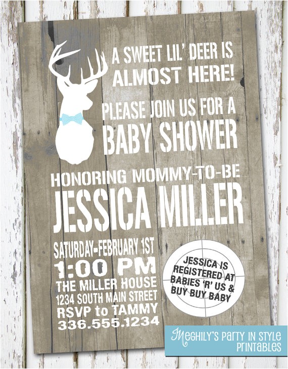 Deer themed Baby Shower Invitations Hunting theme Sweet Lil Deer Baby Shower Invitation by