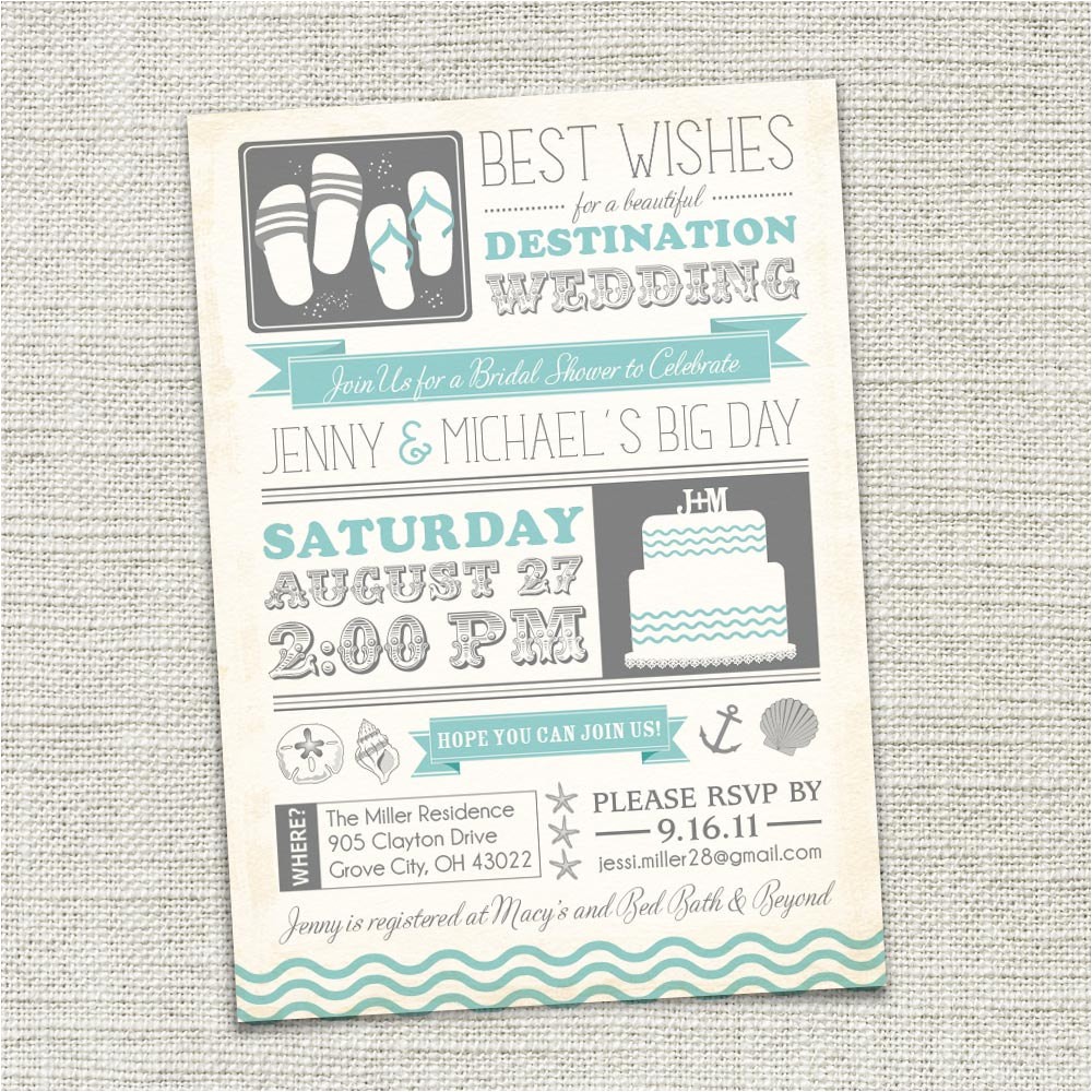 Destination Wedding Bridal Shower Invitations Bridal Shower Invitation Beach Destination Wedding Beach