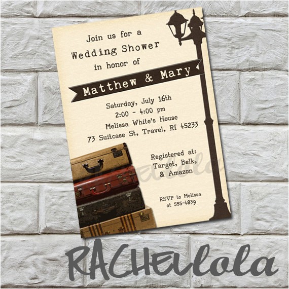 Destination Wedding Bridal Shower Invitations Vintage Suitcase Wedding Shower Invitation Bridal Shower