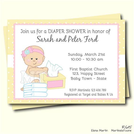 Diaper and Wipes Baby Shower Invitation Wording Diapers and Wipes Girl Baby Shower Invitation Pink and