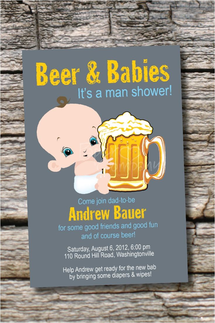 Diaper Party Invitation Man Shower Beer and Babies Diaper Party Invitation