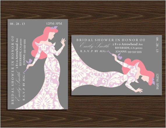 Disney Belle Bridal Shower Invitations 4×6 Disney Princesses Silhouette Bridal Shower by Nhelydesigns