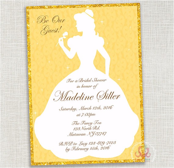 Disney Belle Bridal Shower Invitations Beauty and the Beast Printable Silhouette Birthday Party