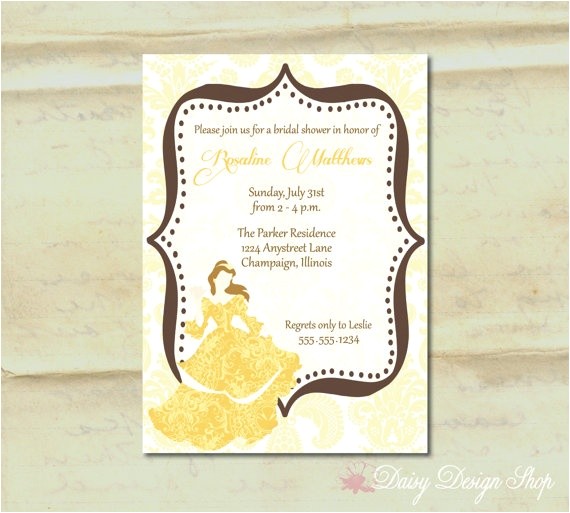 Disney Belle Bridal Shower Invitations Bridal Shower Invitation Princess Belle Silhouette In
