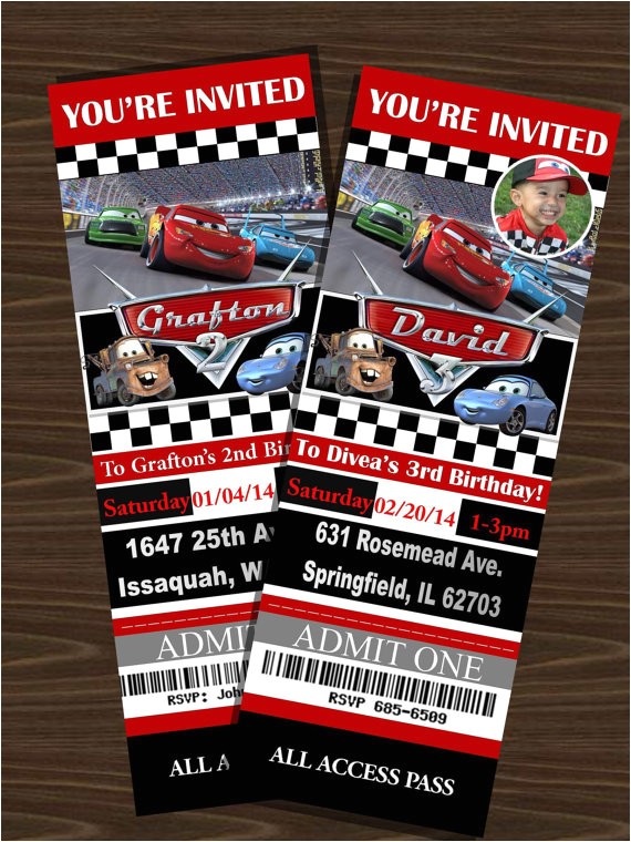 Disney Cars Birthday Invitations Tickets Disney S Cars Ticket Invitations with or without by