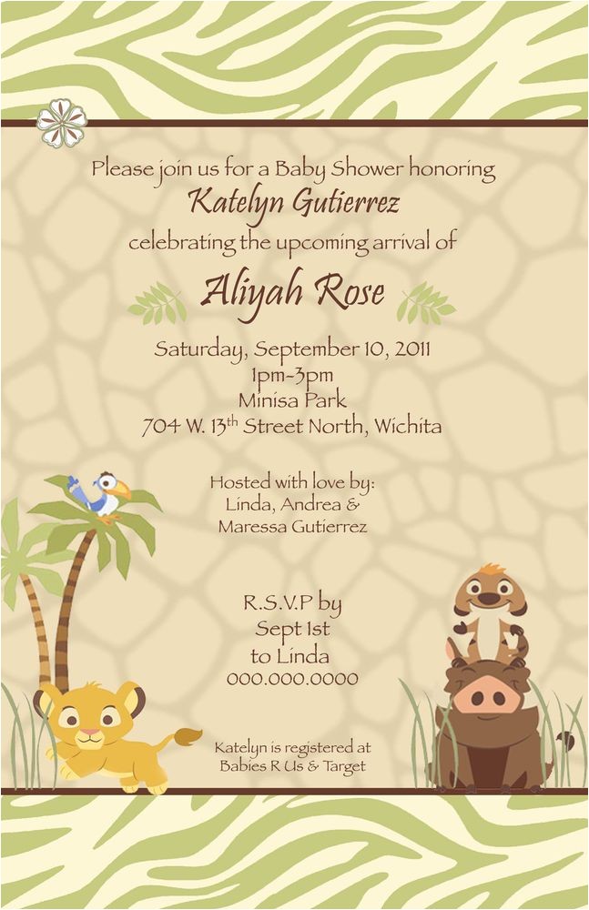 Disney Lion King Baby Shower Invitations 24 Printed Disney Lion King Baby Shower or Birthday