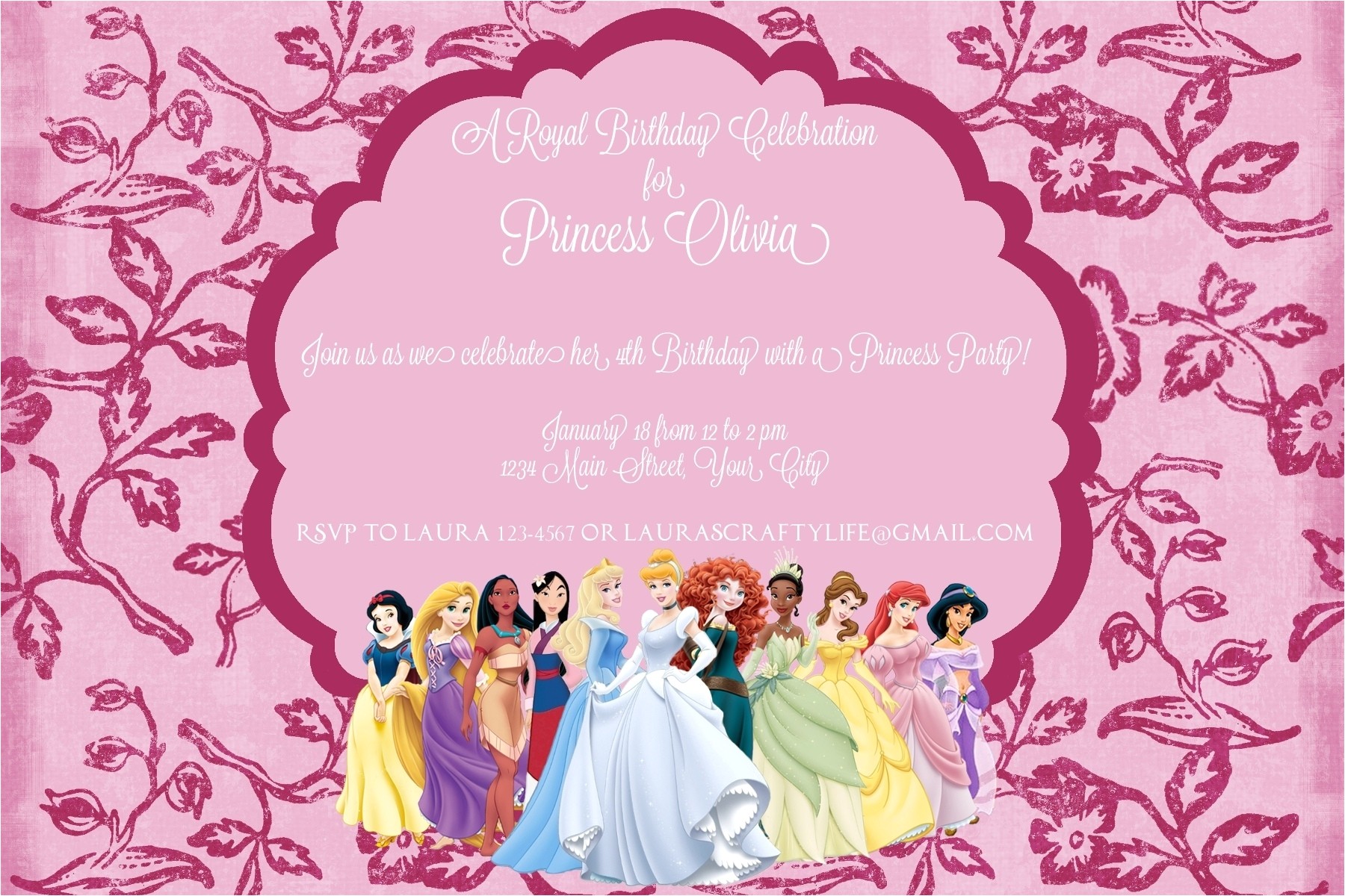 Disney Princess Birthday Invitation Templates Free Disney Party Invitations Template