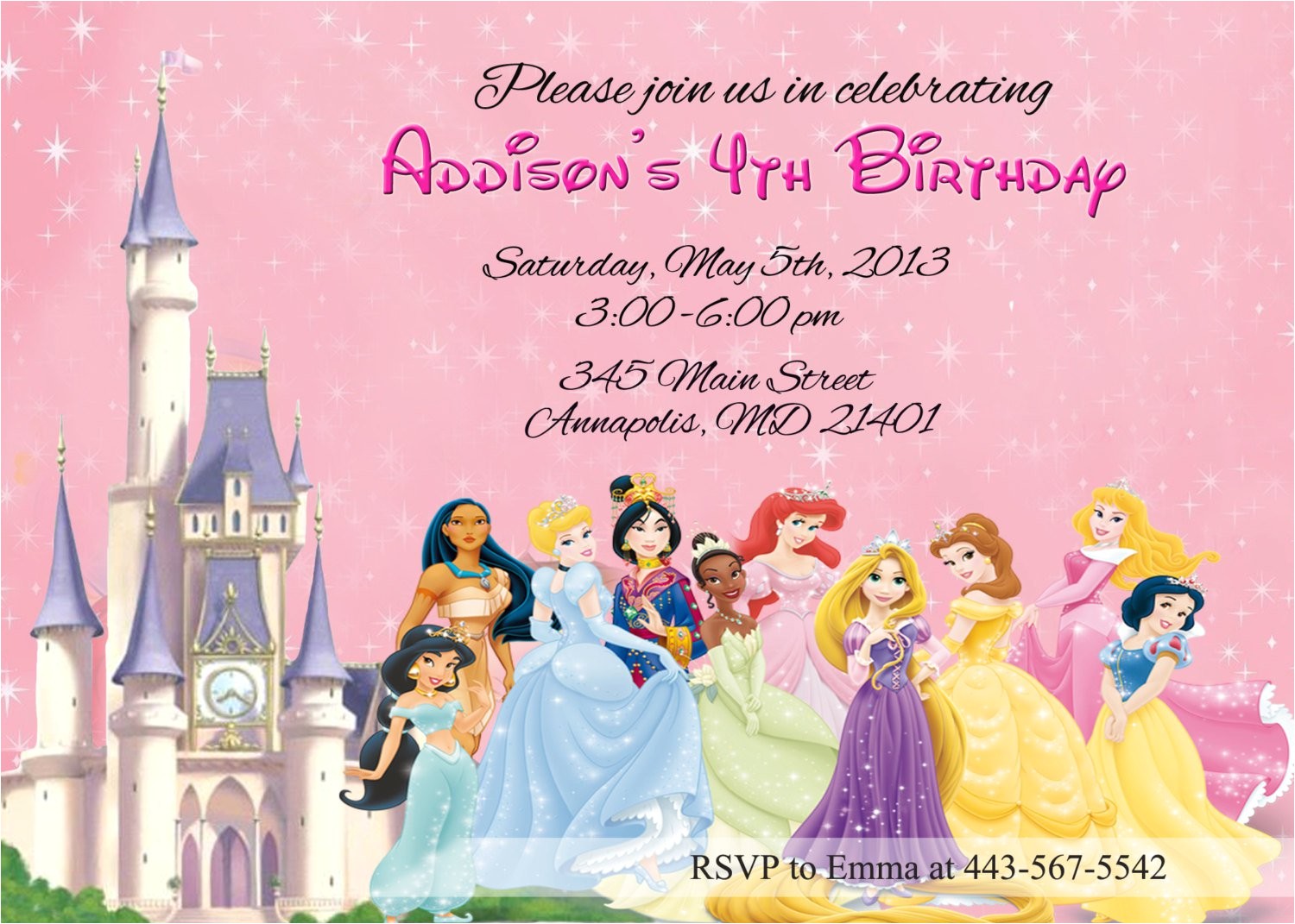 Disney Princess Birthday Invitations Free Templates Disney Princesses Birthday Invitations Disney Princess