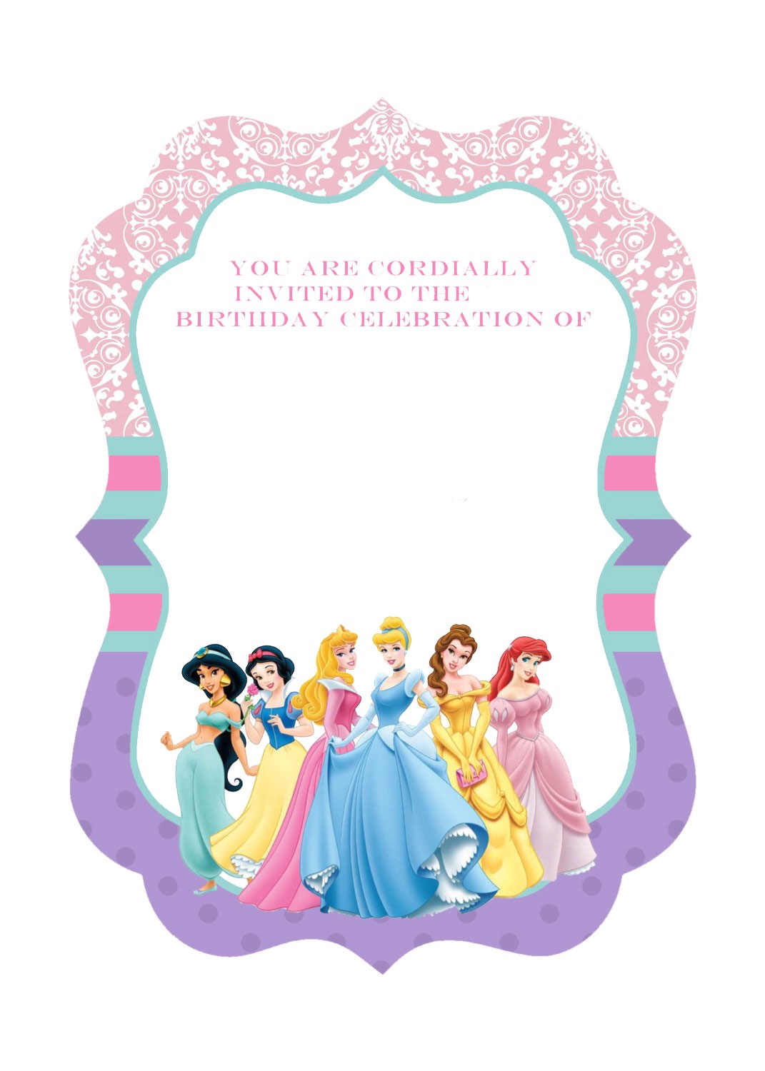 Disney Princess Birthday Party Invitations Free Printables Free Printable ornate Disney Princesses Invitation