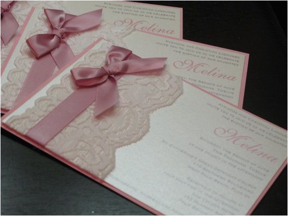 Diy Unique Baptismal Invitation Gracy Lace Invitation Pink Baptism Invitation