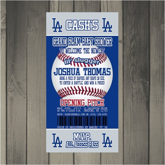 Dodger Baby Shower Invitations Los Angeles Dodgers Baseball themed Baby Shower by