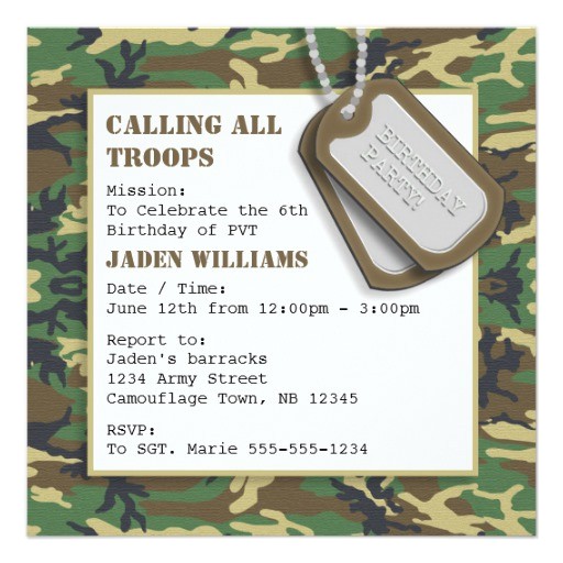 Dog Tag Birthday Invitations Camouflage Camo Birthday Party with Dog Tags Invitation Dog Tag Birthday Invitations Camouflage Camo Birthday Party with Dog Tags Invitation