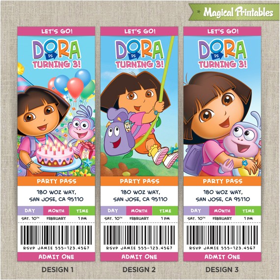 Dora Customized Birthday Invitations Personalized Dora the Explorer Birthday Ticket Invitation Card