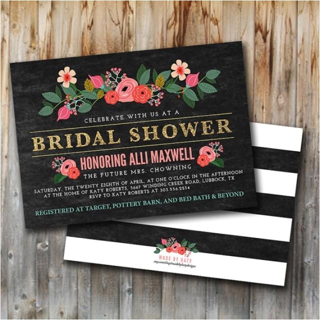 Double Bridal Shower Invitations Glitter and Floral Bridal Shower Invitation Double Sided