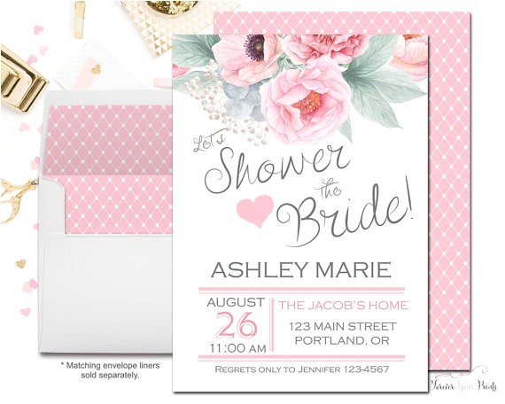 Double Bridal Shower Invitations Pink Gray Bridal Shower Invitations Floral Bridal