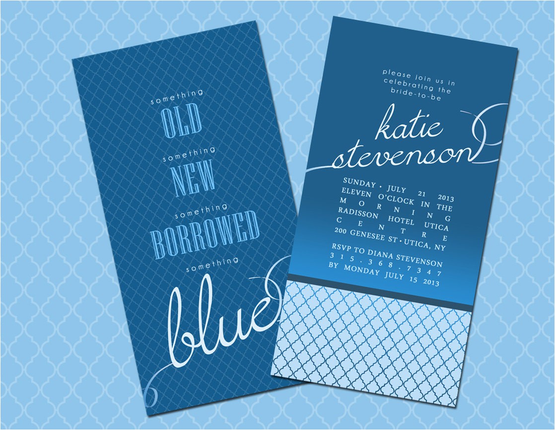 Double Bridal Shower Invitations something Blue Bridal Shower Invitations Double Sided