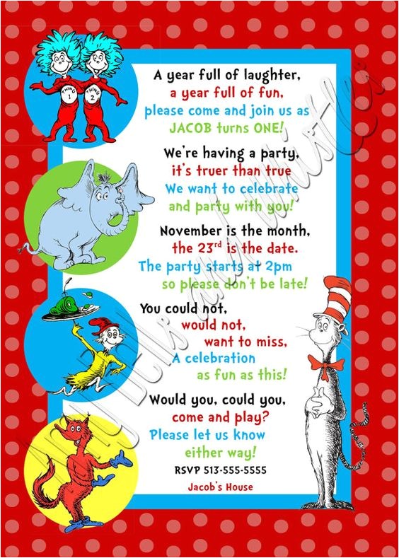 Dr Seuss 1st Birthday Party Invitations Custom Personalized Dr Seuss Inspired 1st 2nd or 3rd Dr Seuss 1st Birthday Party Invitations Custom Personalized Dr Seuss Inspired 1st 2nd or 3rd