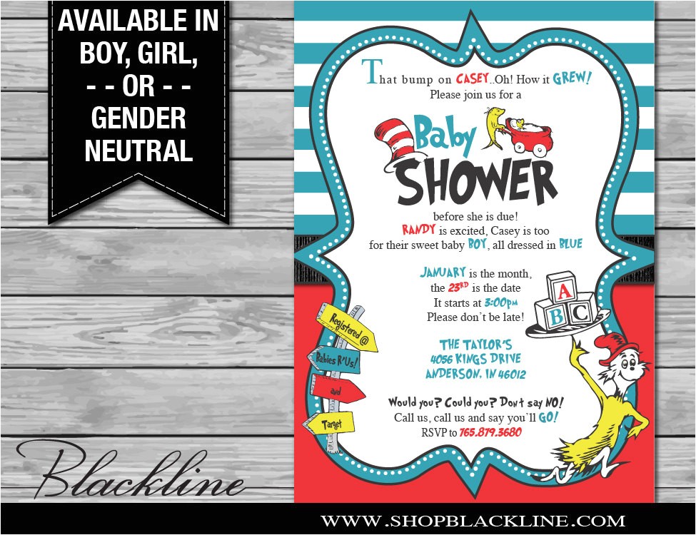 Dr Seuss Baby Shower Invitation Ideas Printed Dr Seuss Baby Shower Invitations