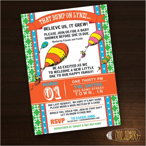 Dr Seuss Baby Shower Invitations Etsy Dr Seuss Baby Shower Invitation Custom by Esparkstudio