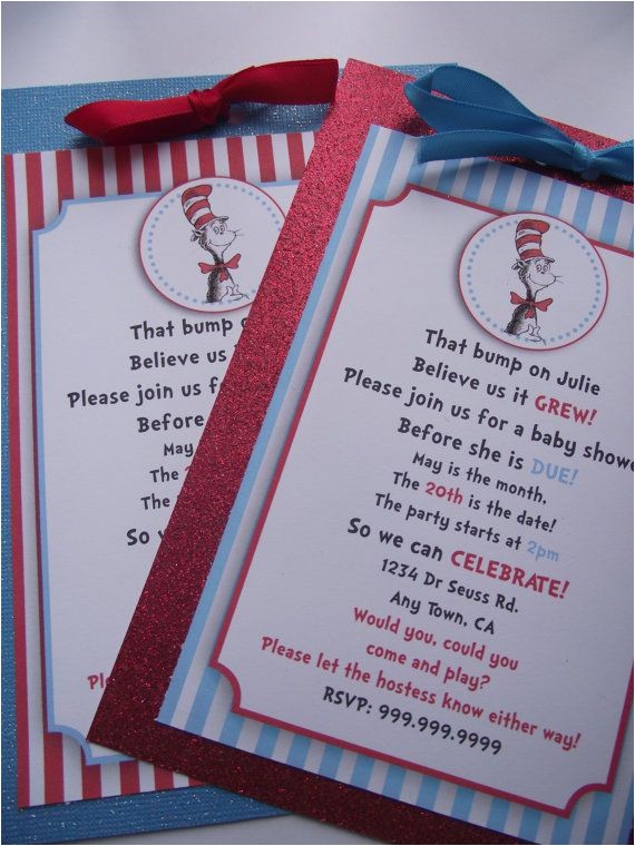 Dr Seuss Baby Shower Invitations Etsy Dr Suess Cat In the Hat Handmade Birthday Party or Baby