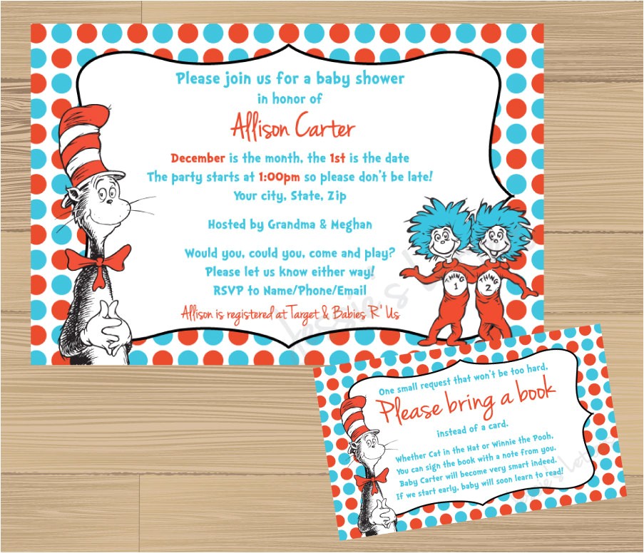Dr Suess Baby Shower Invitations Custom Made Dr Suess Baby Shower Invitation and Free Insert