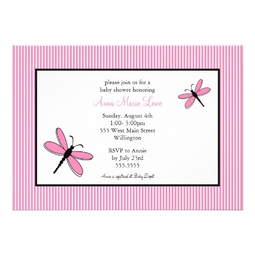 Dragonfly Baby Shower Invitations Dragonfly Baby Shower Invitations In Pink Black 5" X 7