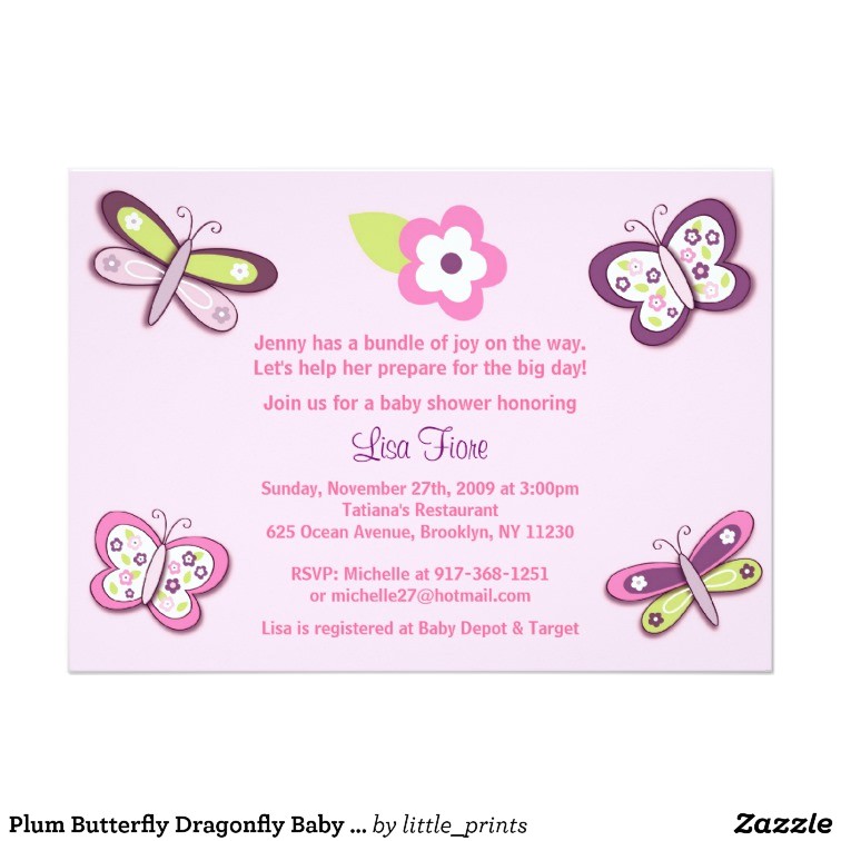 Dragonfly Baby Shower Invitations Plum butterfly Dragonfly Baby Shower Invitations
