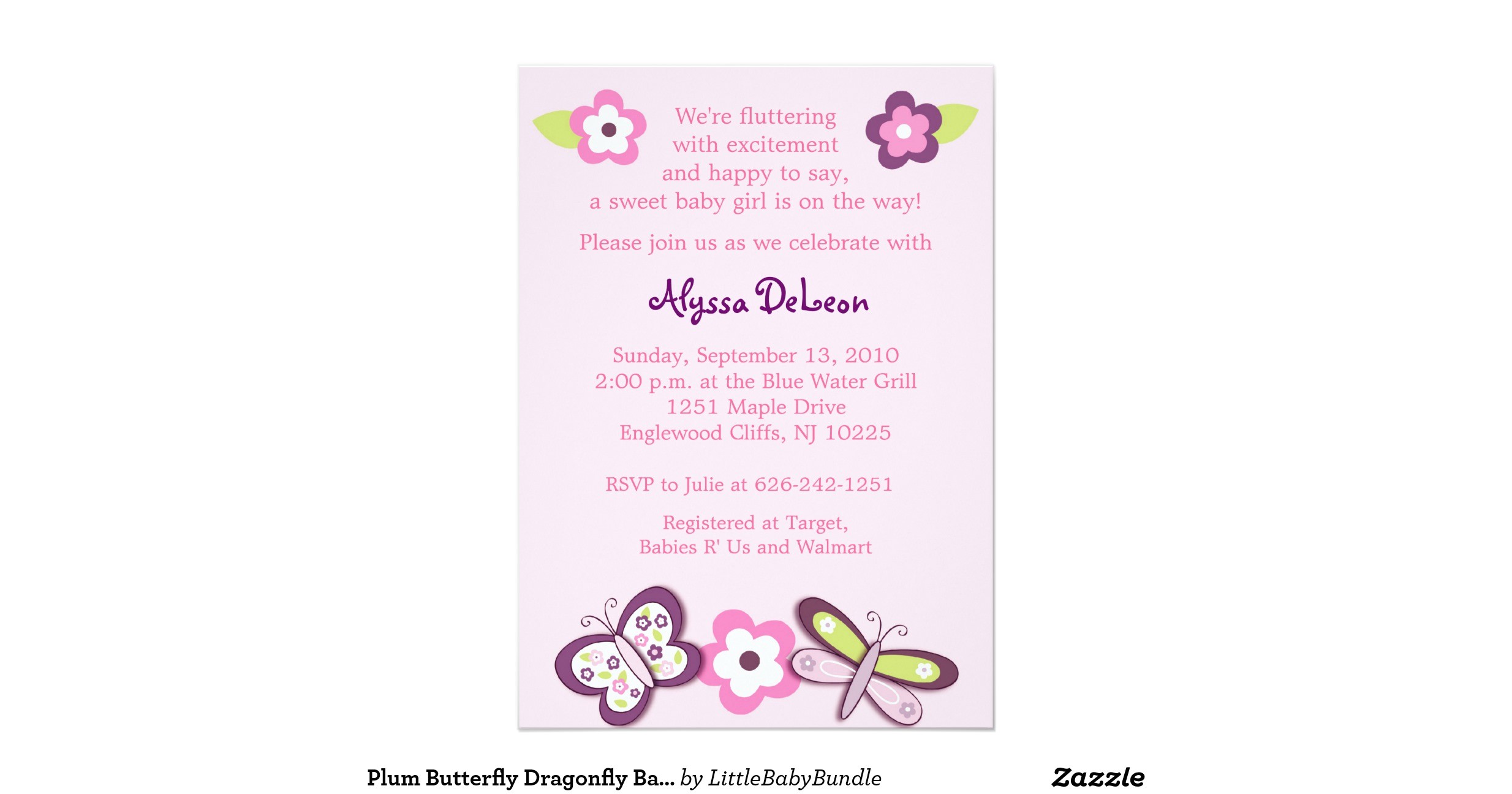 Dragonfly Baby Shower Invitations Plum butterfly Dragonfly Baby Shower Invitations