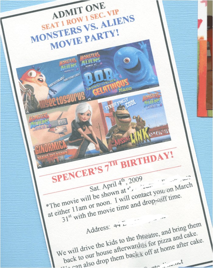 Drop Off Party Invitation Wording Great 7 Year Old Birthday Party Idea Go Out to the Movies