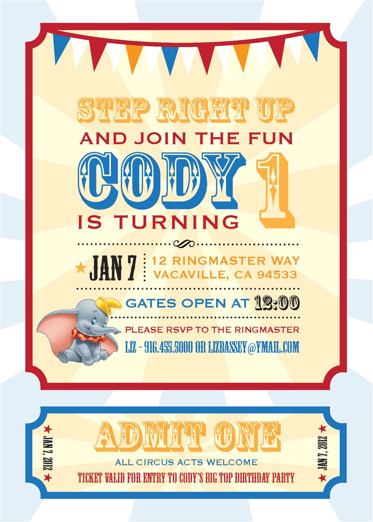 Dumbo Birthday Party Invitations Dumbo Circus Personalized Birthday Invitation Printable