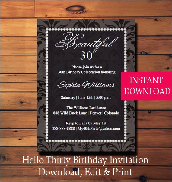 Editable 30th Birthday Invitations 30th Birthday Party Invitation Thirty Birthday 30th