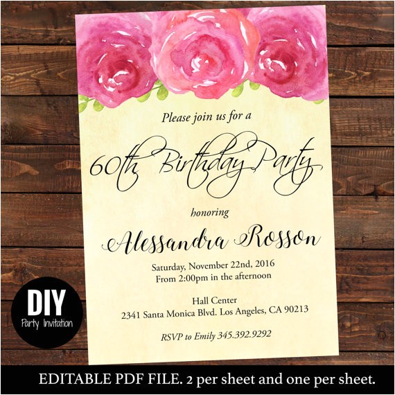Editable 30th Birthday Invitations Downloadable and Editable Shabby Chic Peony Birthday