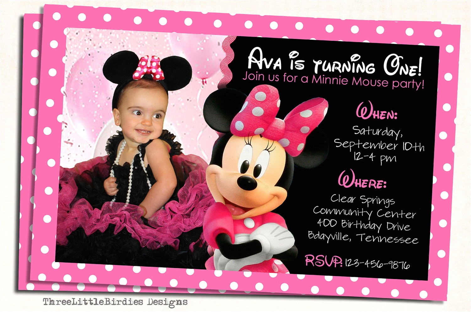 Electronic 1st Birthday Invitations Minnie Mouse Birthday Invites Minnie Mouse Birthday