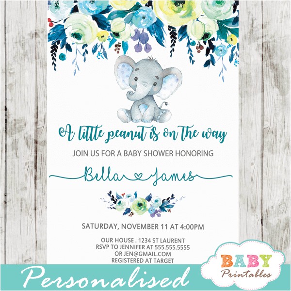 Elephant Baby Shower Invitations for Boys Elephant Baby Shower Invitations Boy Floral Teal Blue